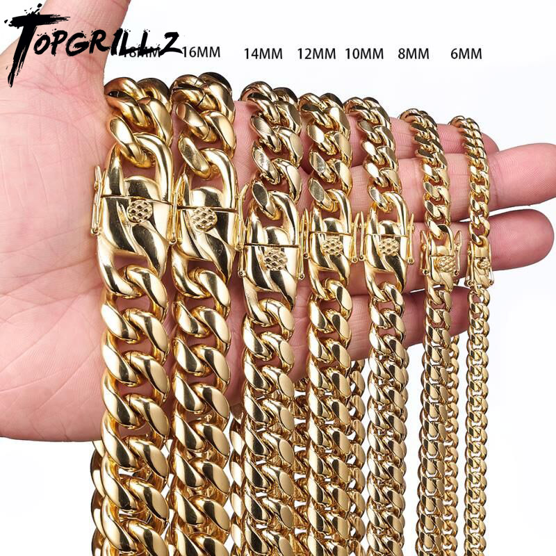 Cuban Link Chain 12Mm - TOPGRILLZ Thép Không Gỉ Màu Vàng