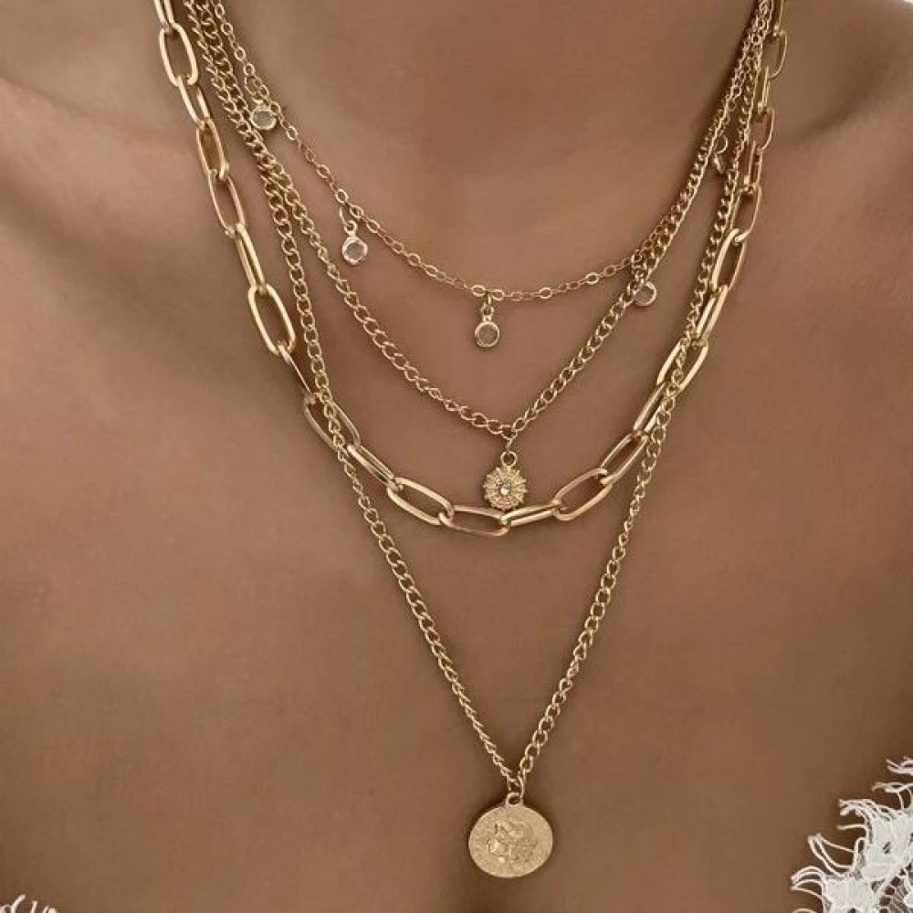 Layered Pendant Necklace Aesthetic - Bohemian Style Portrait Pendant Necklace Fashion