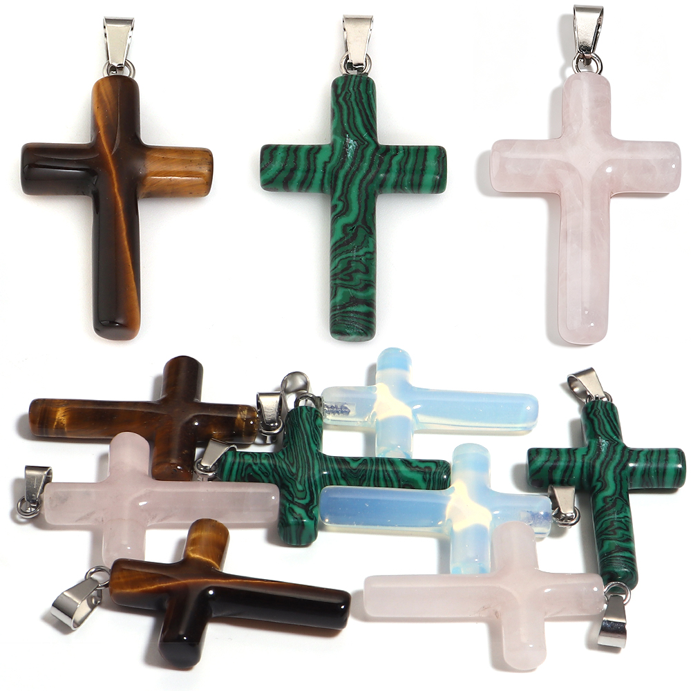 Crystal Pendant Necklace Natural Stone - 1PC Natural Stone Cross Shape Charms