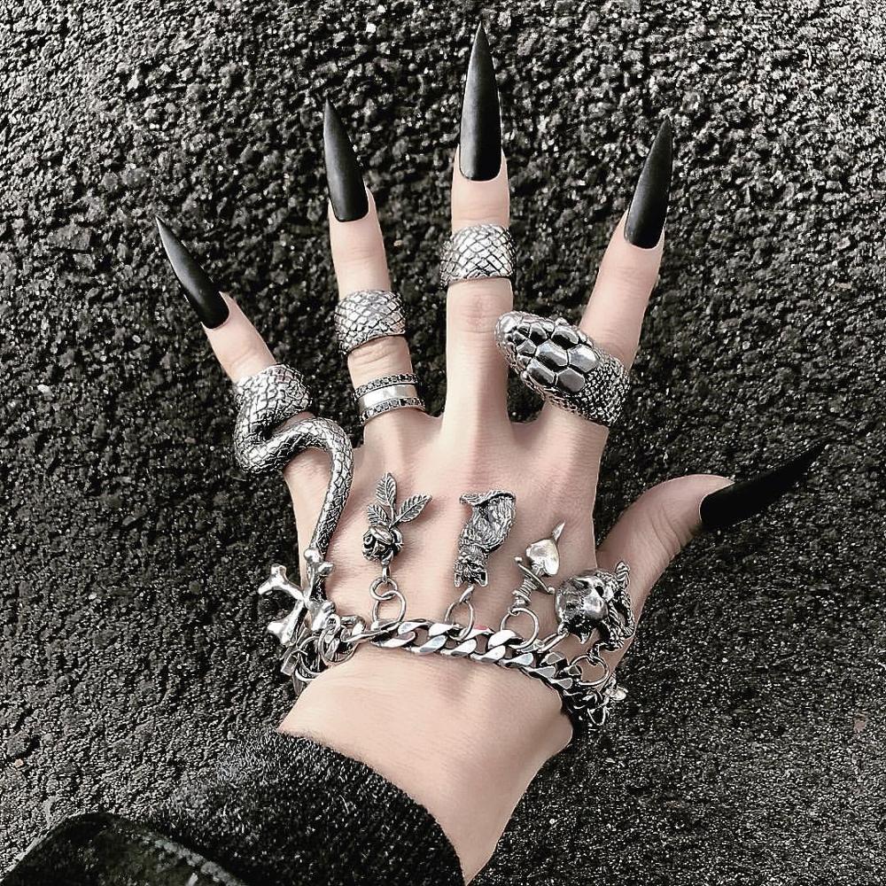 Vintage Punk Knuckle Rings Set - KMVEXO 4 Cái/bộ Gothic Phong Cách
