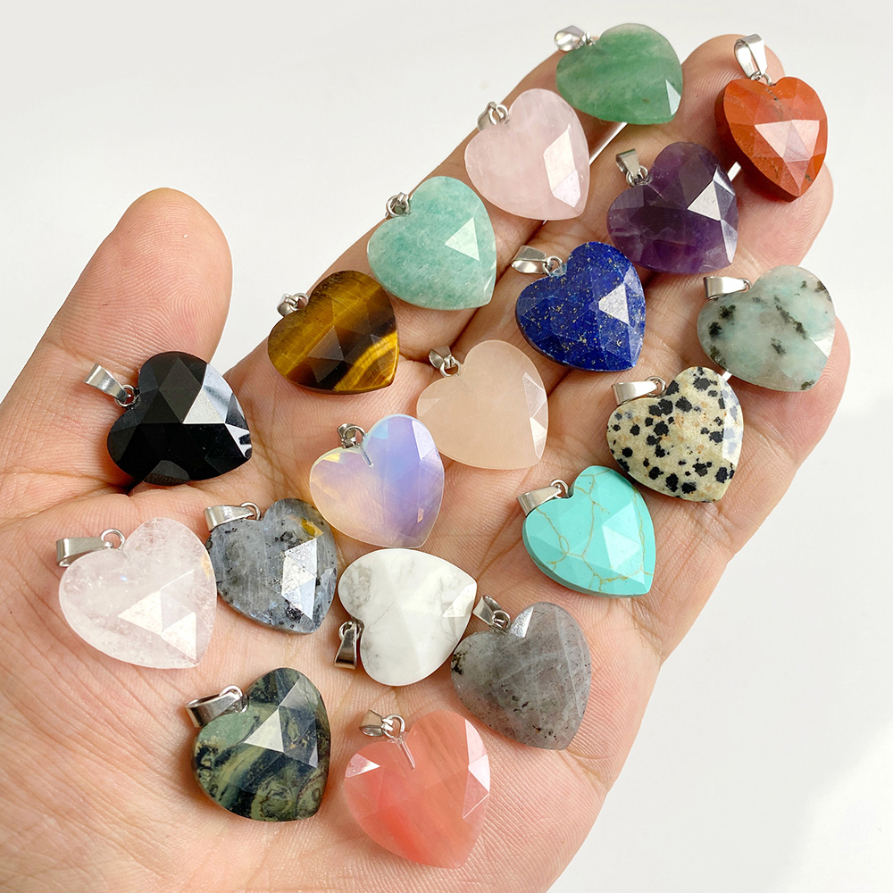 Crystal Pendant Necklace Natural Stone - 1PC 20mm Faceted Heart Pendant Natural