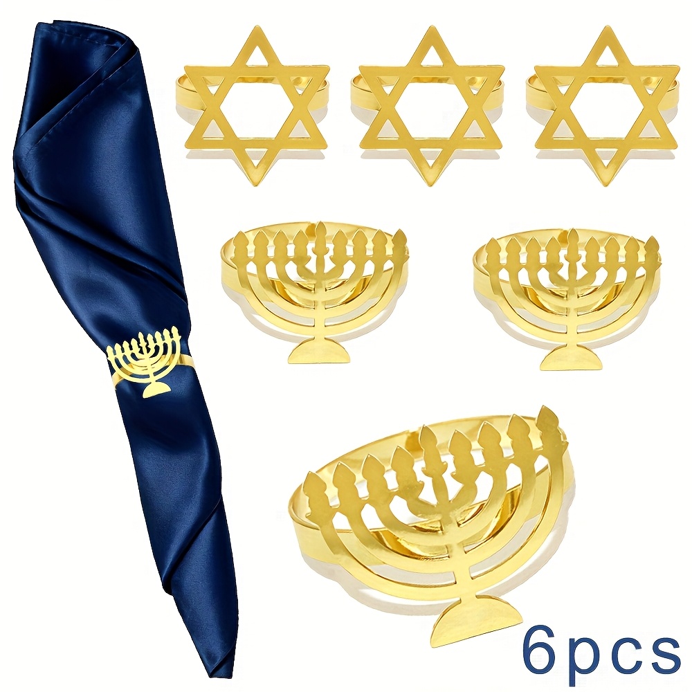 Rings - 6Pcs Hanukkah Menorah Napkin Rings Gold
