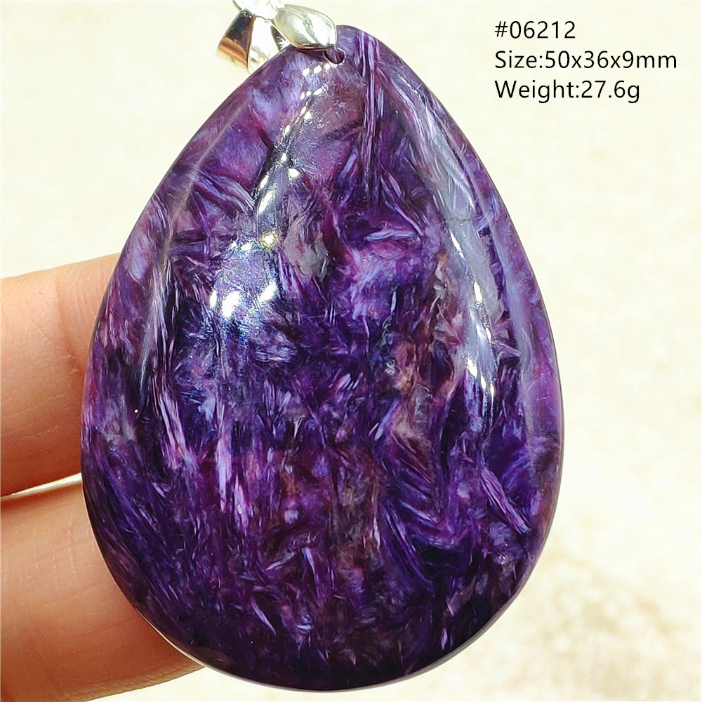 925 Sterling Silver Chain Necklace Men - Tím Tự Nhiên Charoite Hạt Mặt