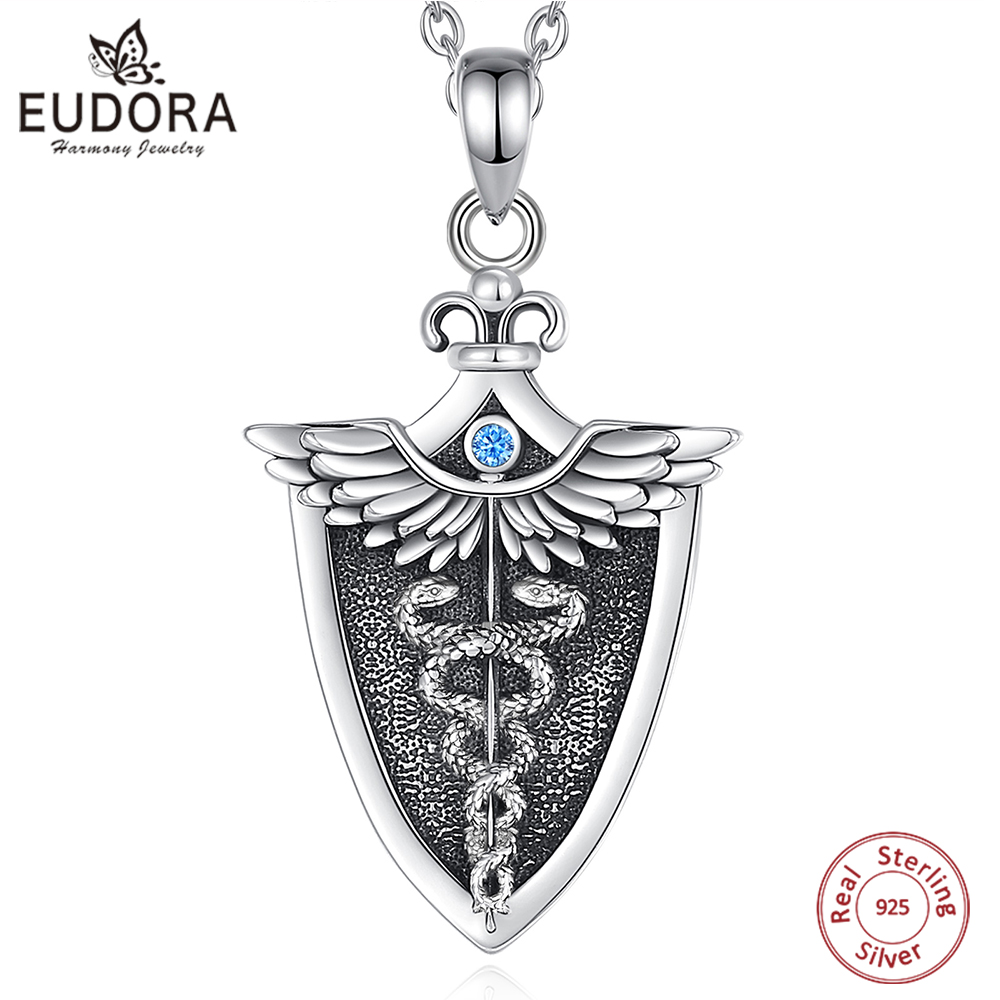 925 Sterling Silver Chain Necklace Men - Eudora Original 925 Sterling Silver Caduceus