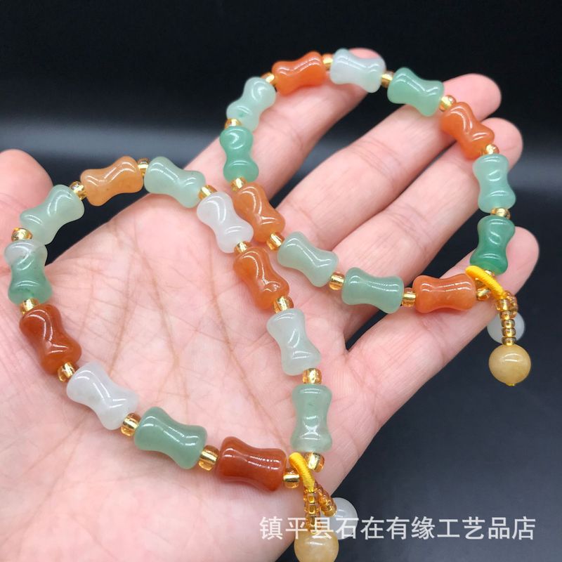 Bracelets - Natural Aventurine Bamboo , Golden Silk