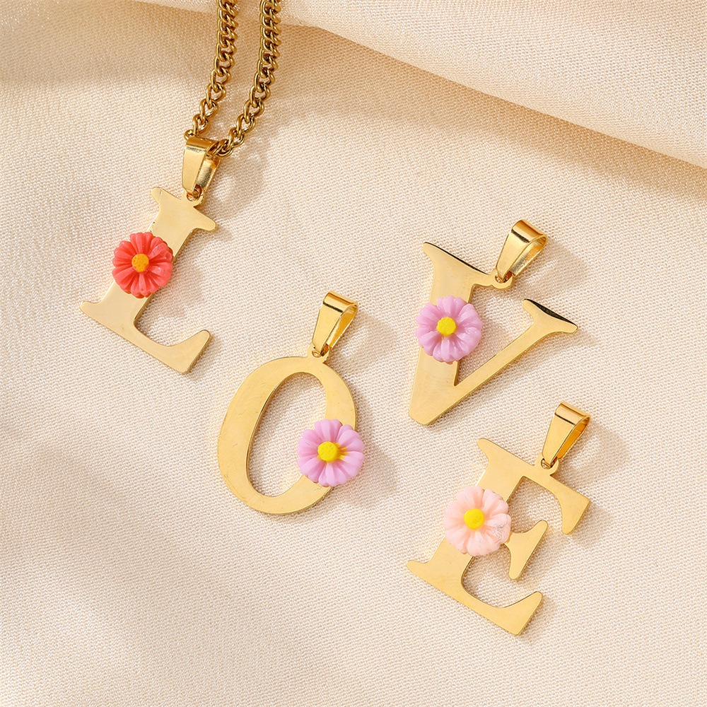 Initial Letter Necklace 18K Gold - Personalized Daisy Initial Letter Necklace Custom