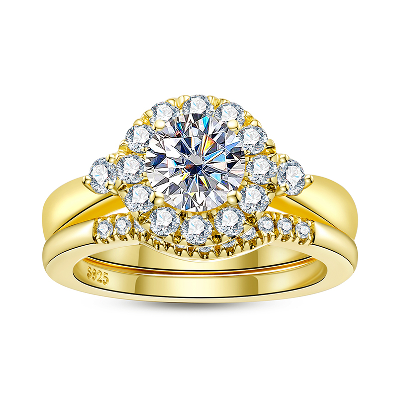 Moissanite Engagement Ring 1 Carat - Engagement Gold Color Ring Set For