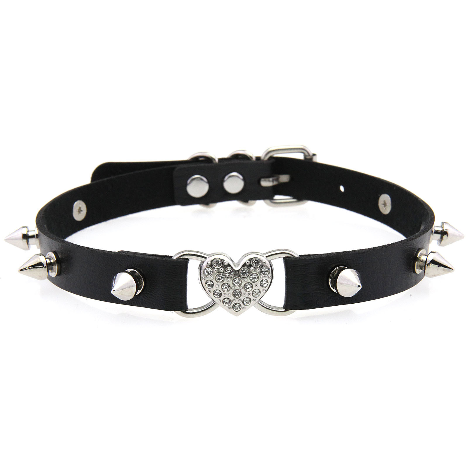 Goth Punk Spike Choker - Goth Heart Collar Black Choker Necklace