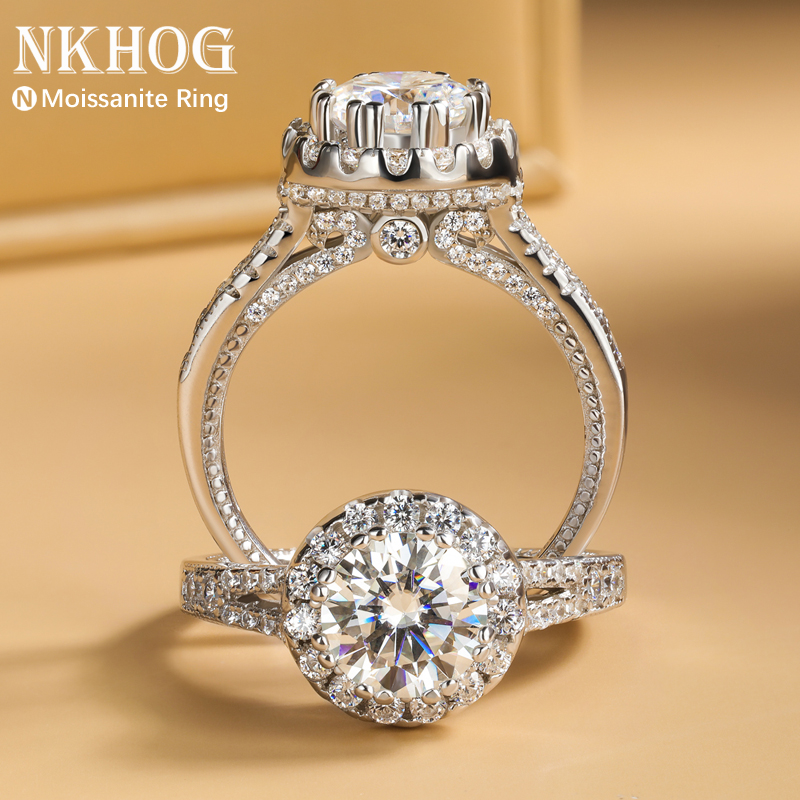 Moissanite Engagement Ring 1 Carat - Thật 2ct Moissanite Nhẫn Nữ Bạc