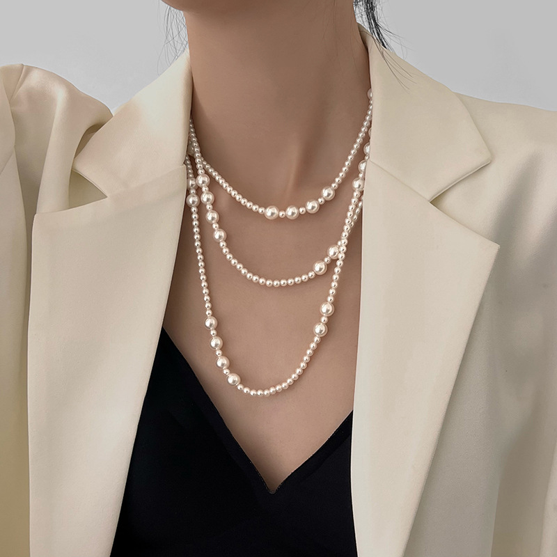 Pearl Choker Necklace Vintage - Vintage Long Multi Layered Pearl Necklace