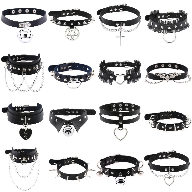 Goth Punk Spike Choker - Trendy Punk Spike Rivet Leather Women