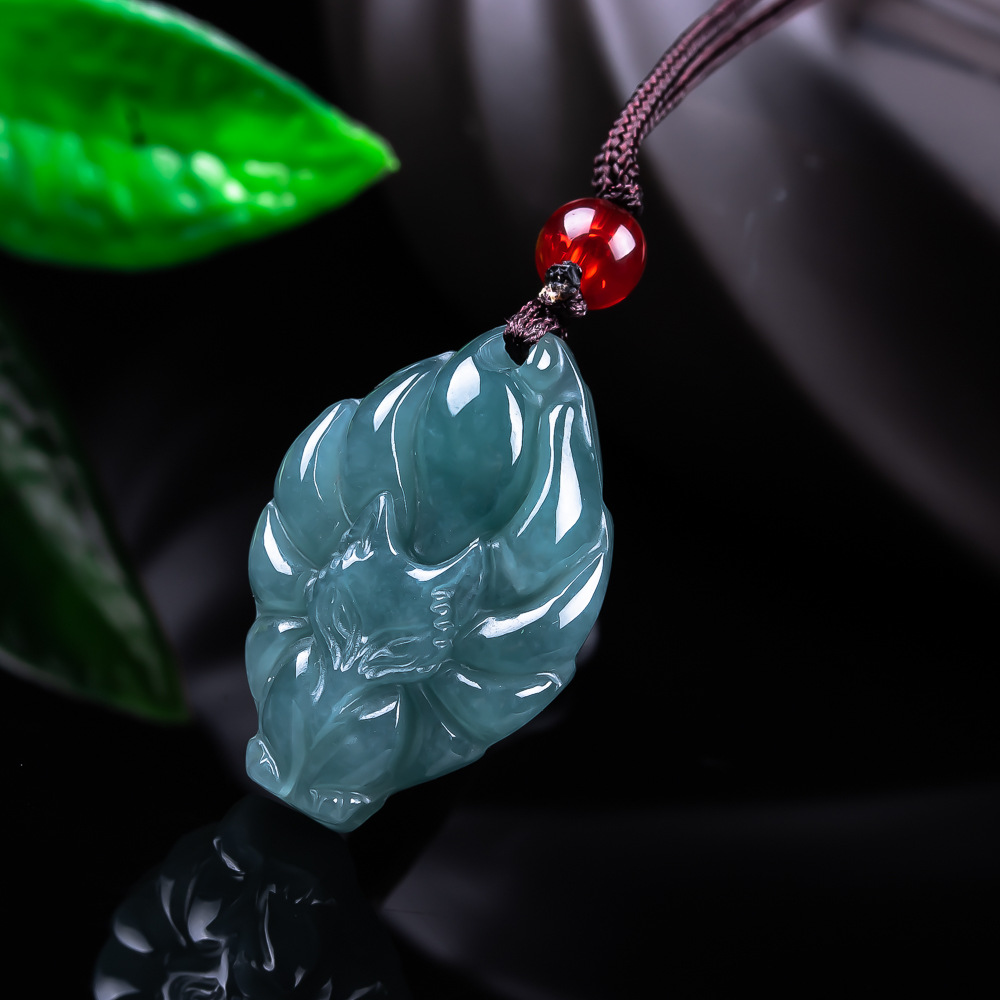 Necklaces - Natural Burmese Jadeite Fox Pendant Necklace