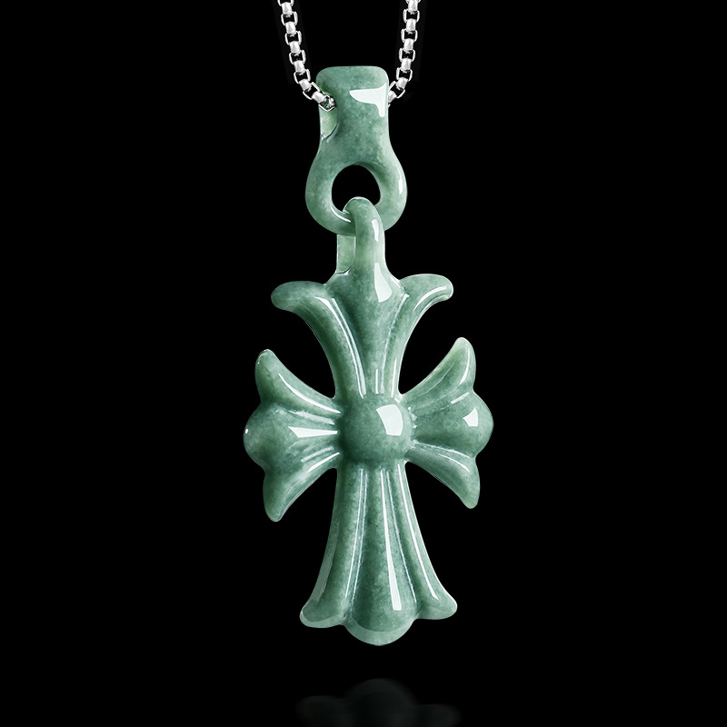 Necklaces - Natural Burmese Jadeite Cross Pendant Necklace