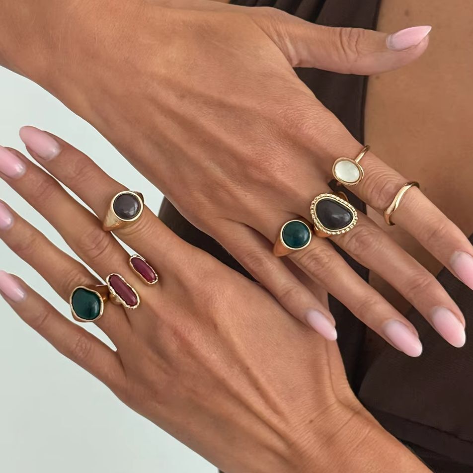 Vintage Punk Knuckle Rings Set - IngeSight.Z 7Pcs/Set Punk Trend Inlaid Colorful