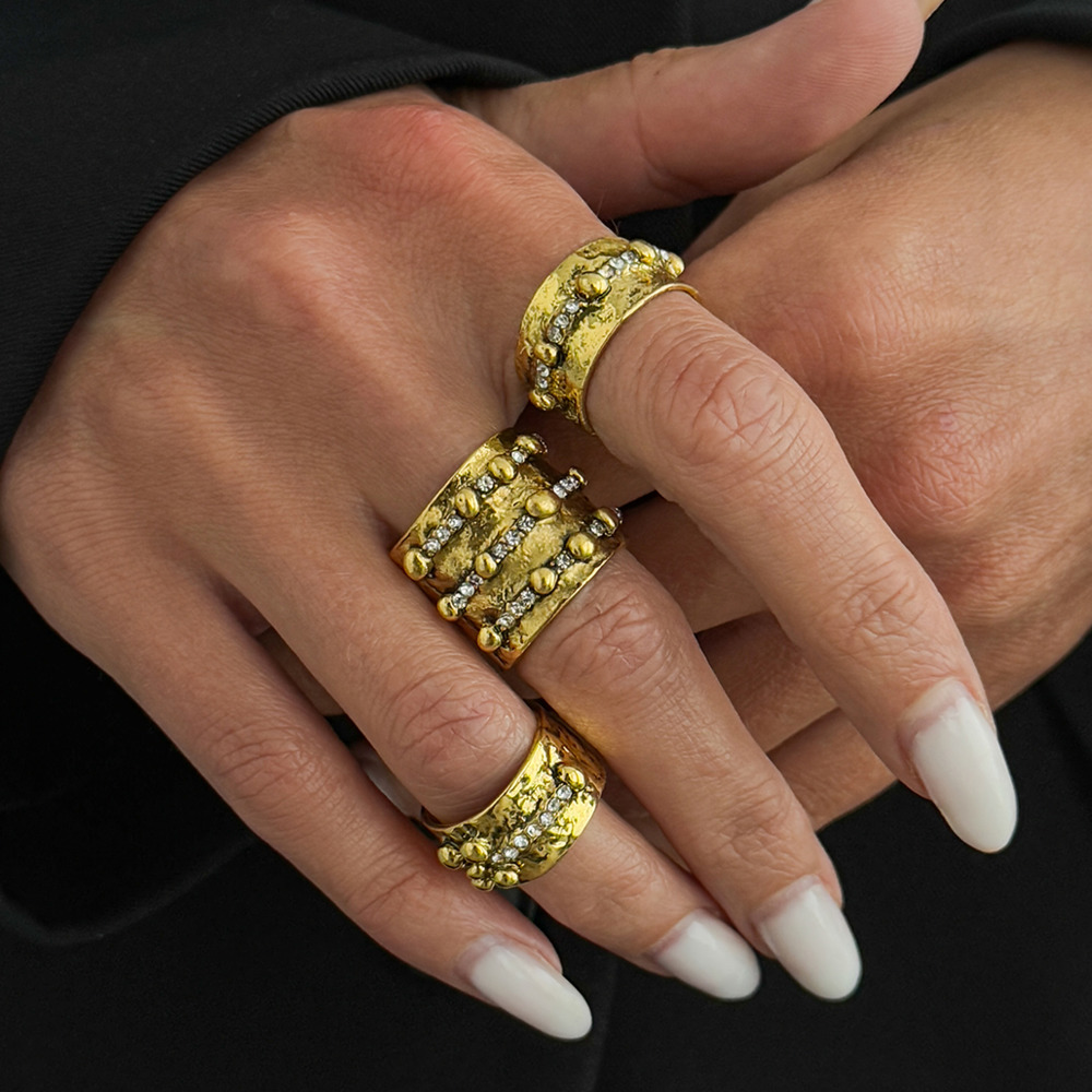 Vintage Punk Knuckle Rings Set - Ingemark 3Pcs Vintage Inlay Rhinestone Adjustable