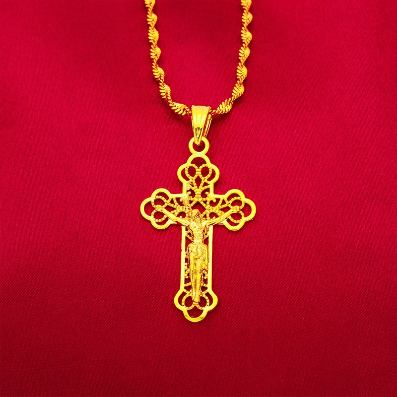 Cross Pendant Necklace Gold - 9999 24K genuine gold classic men's