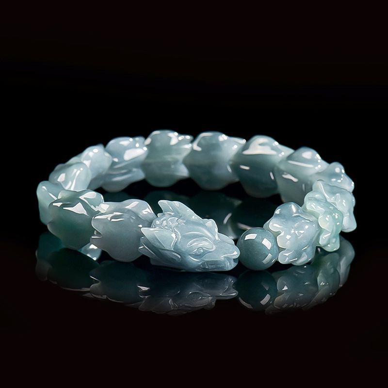 Bracelets - Blue Burmese Jadeite Dragon Bracelet Carved