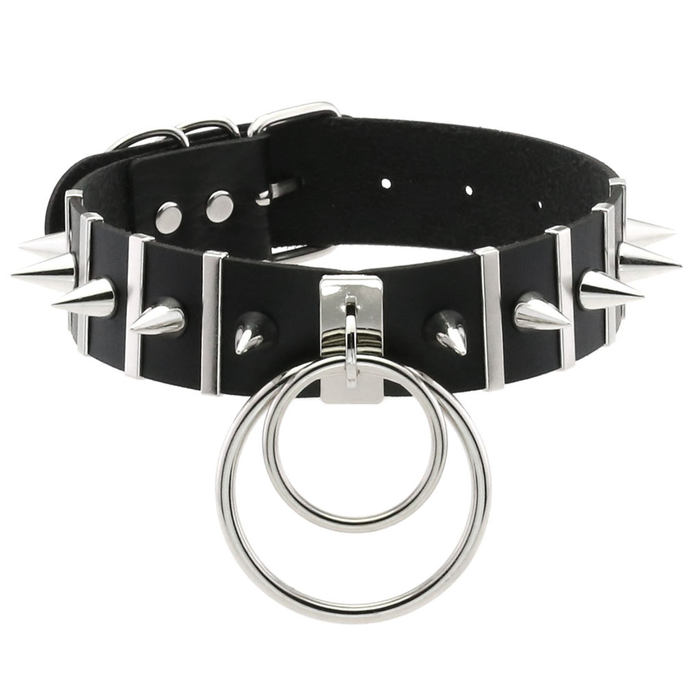 Goth Punk Spike Choker - Lớn Gai Choker Da Cổ Kim