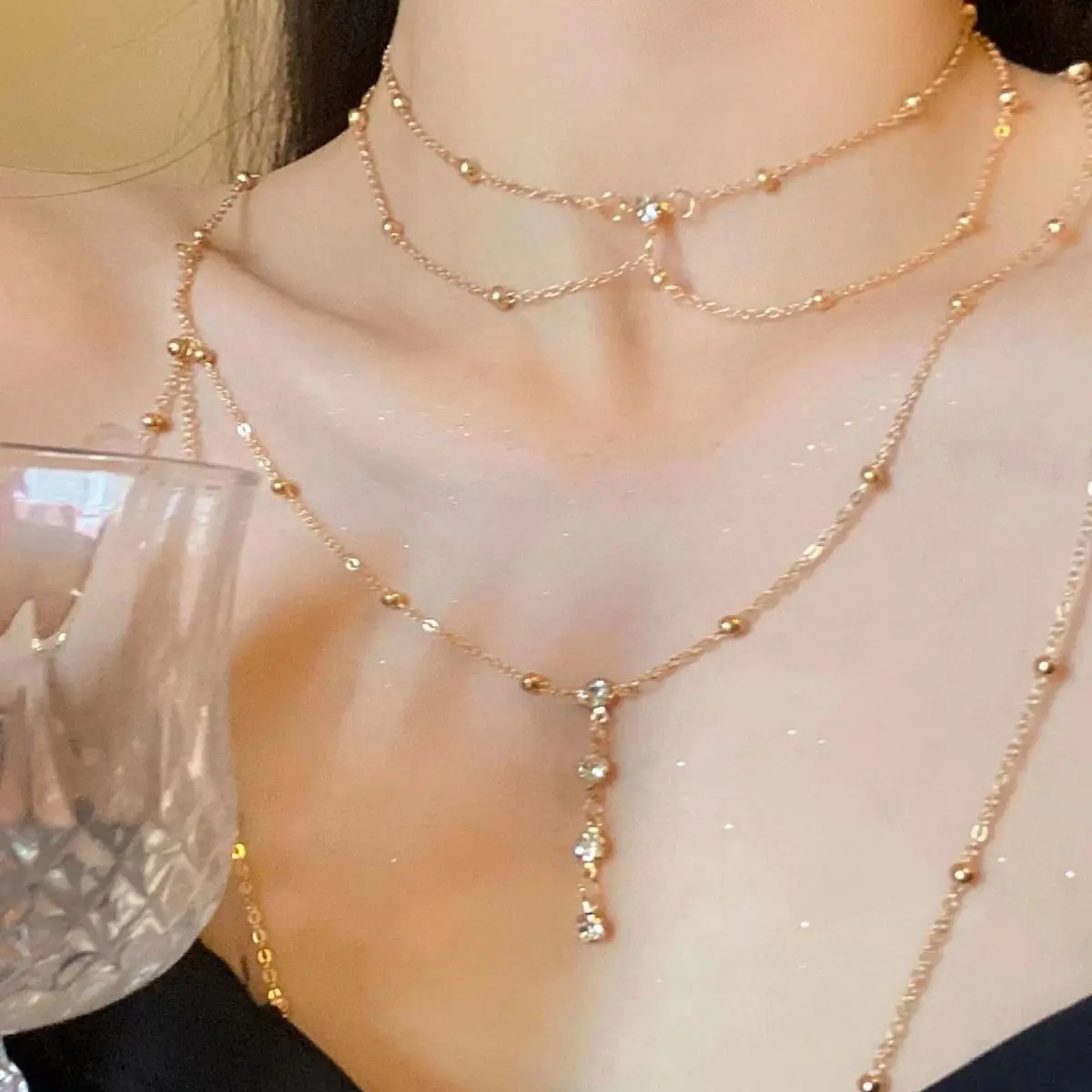 Layered Pendant Necklace Aesthetic - Sexy Aesthetic Multi-layer Sparkling Rhinestone Body