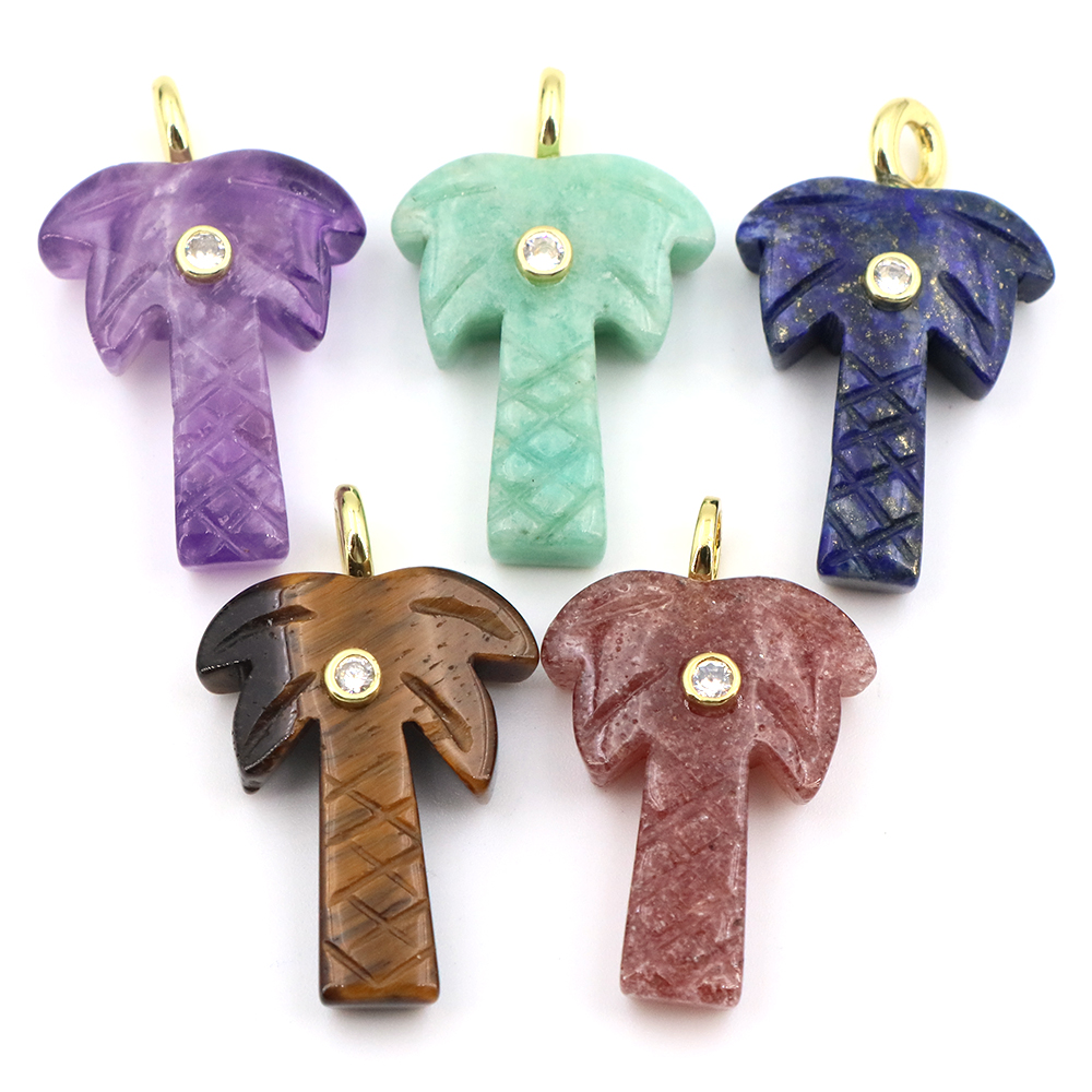 Crystal Pendant Necklace Natural Stone - 30mm Natural Stone Coconut Tree Pendant