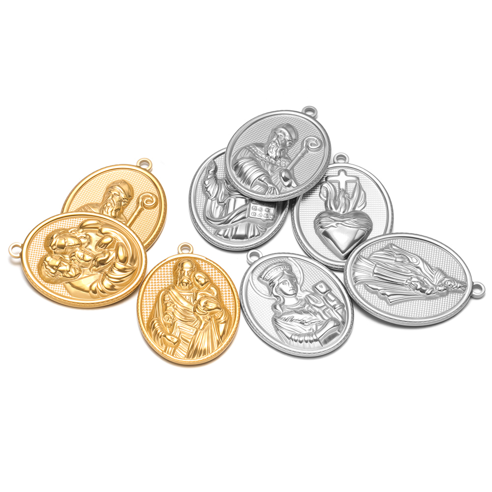 Cross Pendant Necklace Gold - 5pcs Stainless Steel Gold Oval Jesus