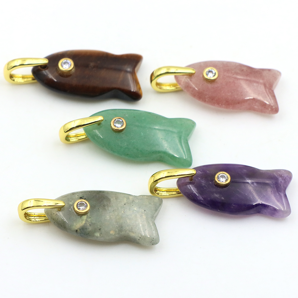 Crystal Pendant Necklace Natural Stone - 26mm Fish shaped Natural Stone Pendant