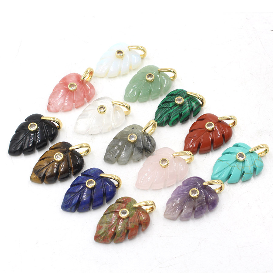Crystal Pendant Necklace Natural Stone - Natural Healing Crystal Leaf Pendant with