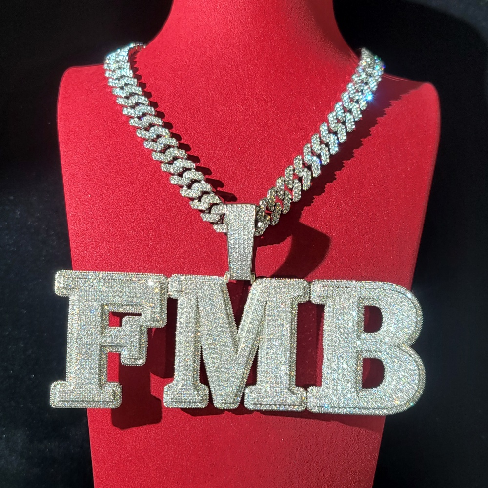 Cuban Link Chain 12Mm - Custom Pave Cubic Zircon Letters&Numbers Pendant