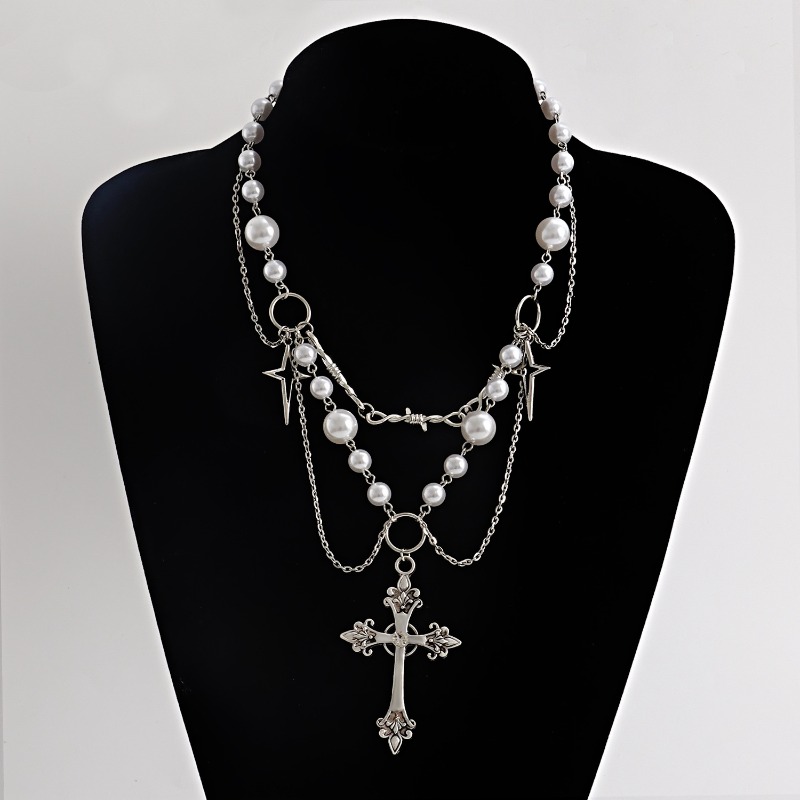 Punk Crosses Pendant Necklace  - đánh giá và giá Pearl Choker Necklace Vintage