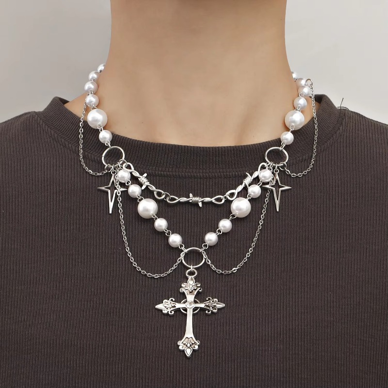 Punk Crosses Pendant Necklace  - đánh giá và giá Pearl Choker Necklace Vintage