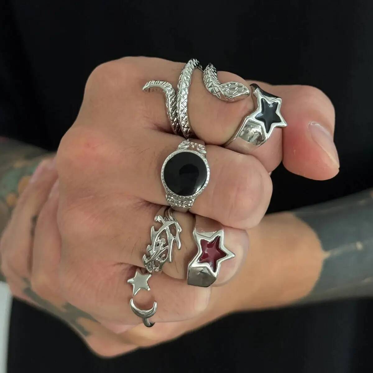 KunJoe 6Pcs New Goth Snake Ope - đánh giá và giá Vintage Punk Knuckle Rings Set