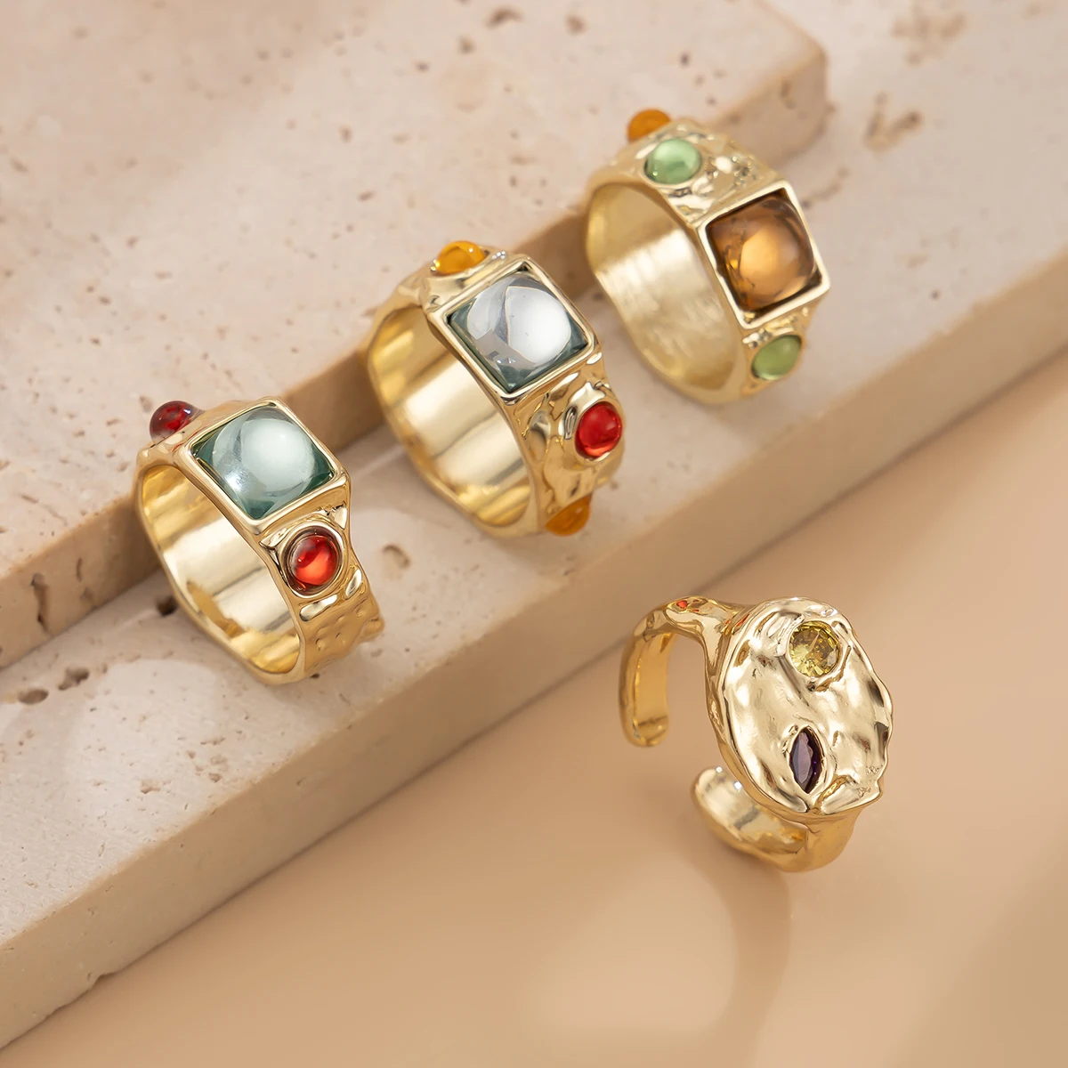 4Pcs/Set Vintage Colorful Crys - đánh giá và giá Vintage Punk Knuckle Rings Set