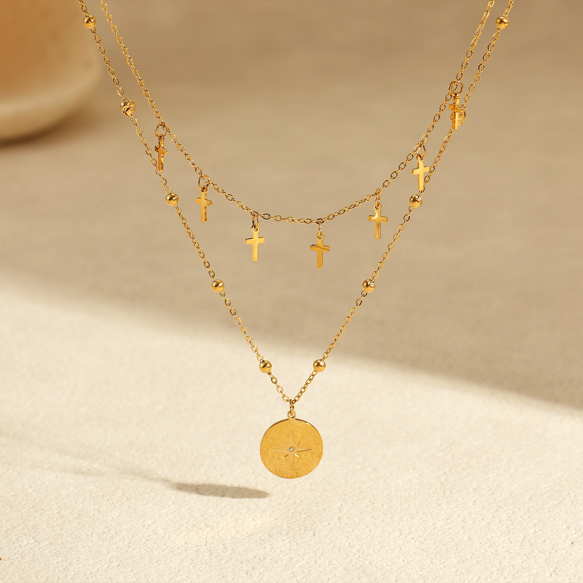 Vintage Double Layer Cross Nec - đánh giá và giá Layered Pendant Necklace Aesthetic