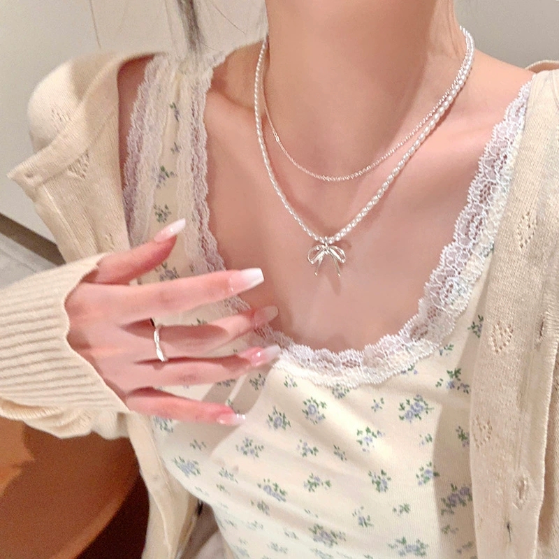 Fashion Vintage Bowknot Pendan - đánh giá và giá Layered Pendant Necklace Aesthetic