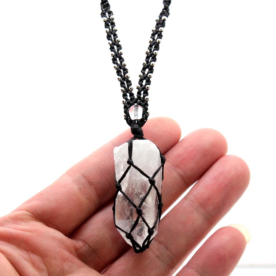 Crystal Quartz Macrame Braided - đánh giá và giá Crystal Pendant Necklace Natural Stone