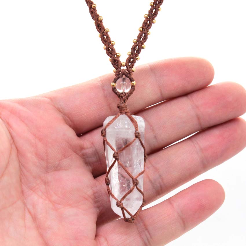 Crystal Quartz Macrame Braided - đánh giá và giá Crystal Pendant Necklace Natural Stone