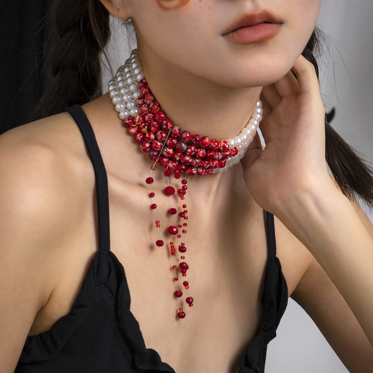 Multilayer Vintage Red Blood P - đánh giá và giá Pearl Choker Necklace Vintage