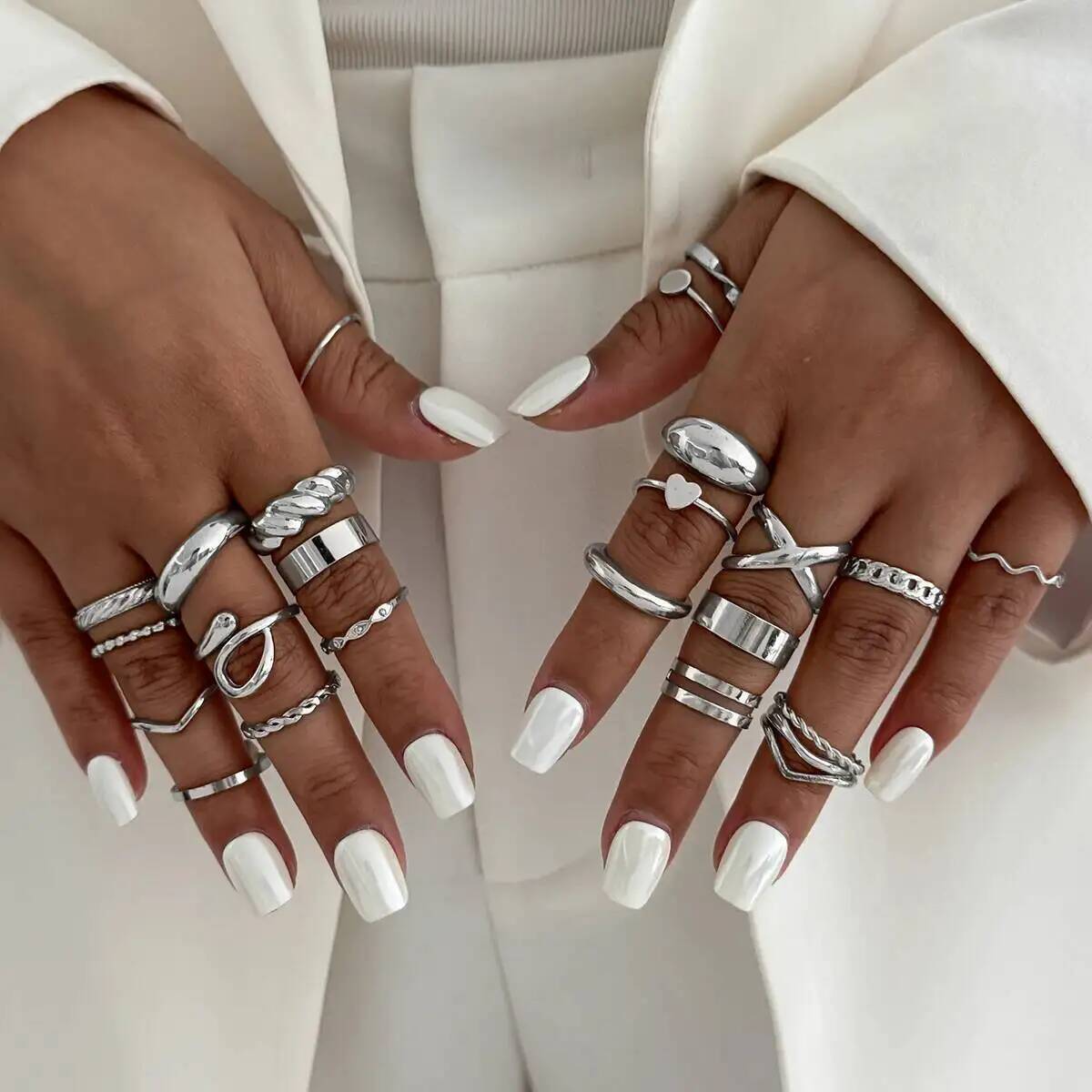 KunJoe 24Pcs/Set Trendy Irregu - đánh giá và giá Vintage Punk Knuckle Rings Set