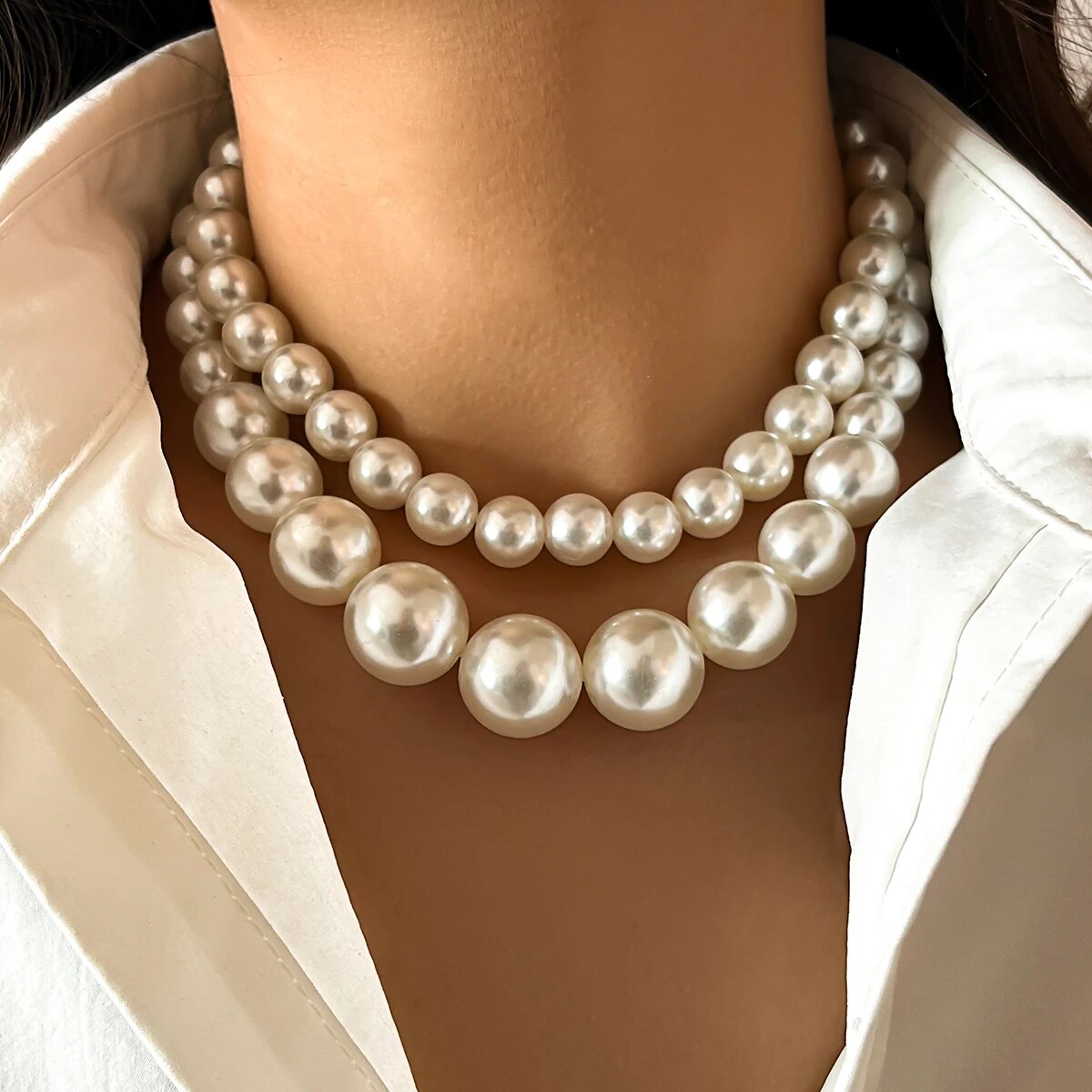 2Pcs/Set Exaggerated Big Imita - đánh giá và giá Pearl Choker Necklace Vintage