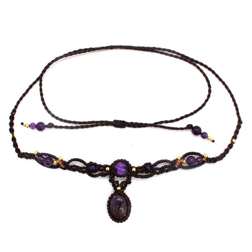 Crystal Braided Macrame Stone  - đánh giá và giá Crystal Pendant Necklace Natural Stone
