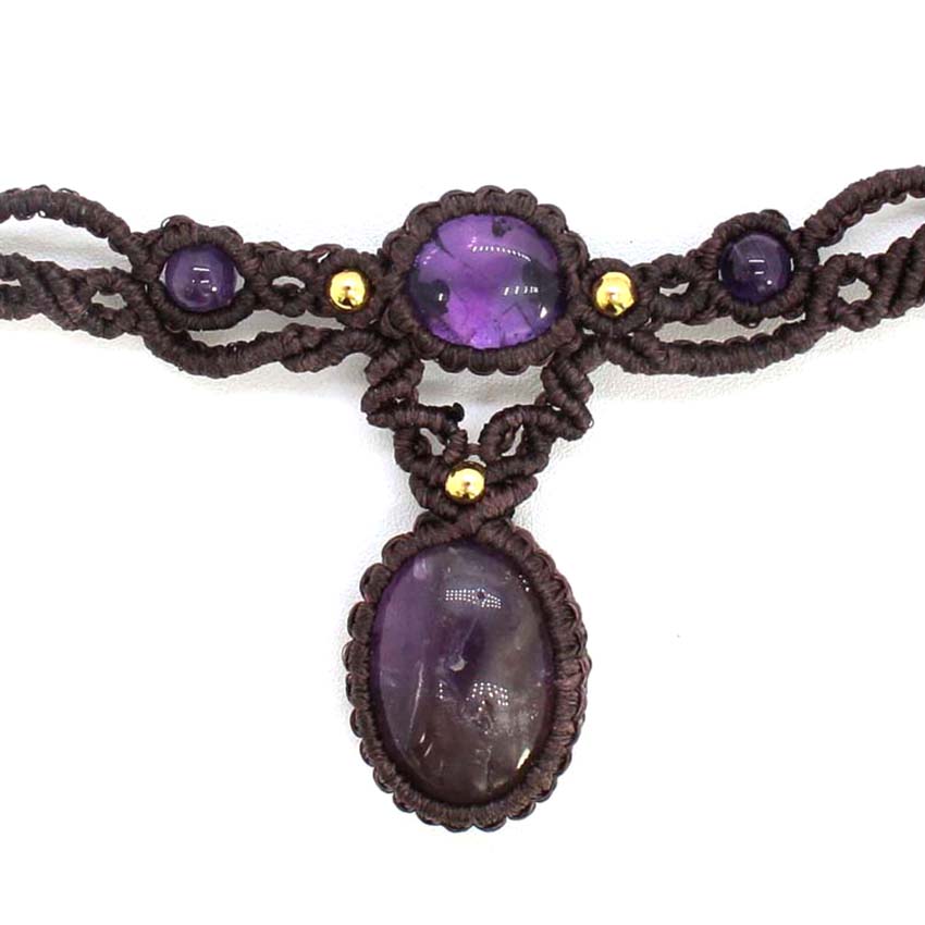 Crystal Braided Macrame Stone  - đánh giá và giá Crystal Pendant Necklace Natural Stone