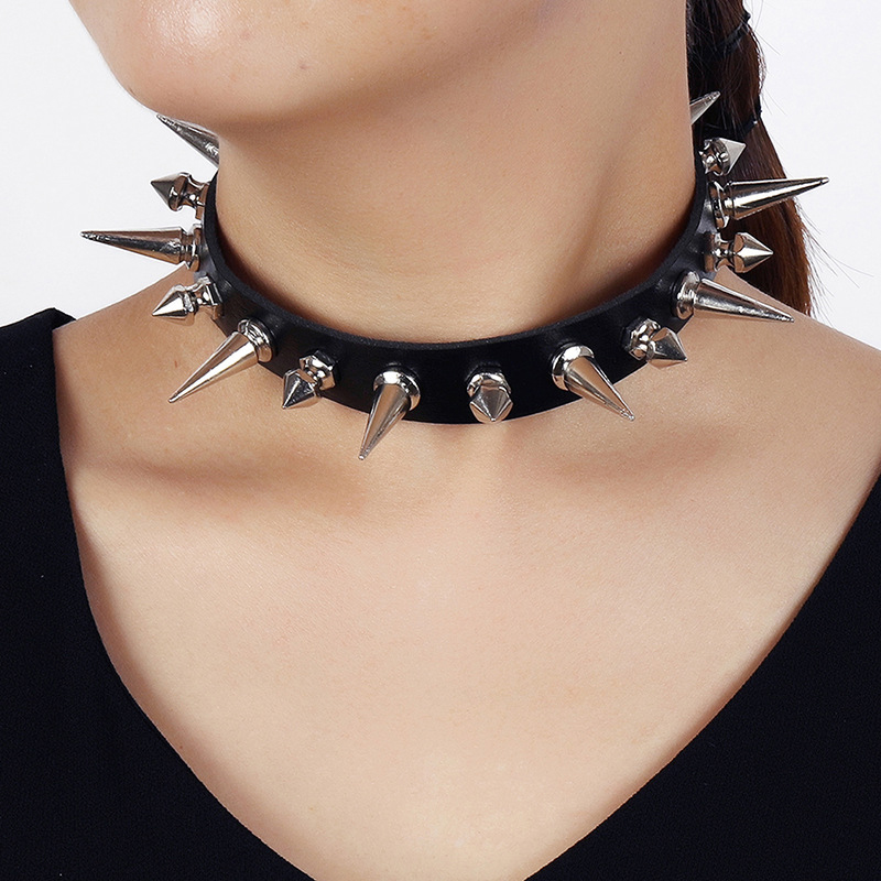 Punk Long Spike Choker Faux Le - đánh giá và giá Goth Punk Spike Choker