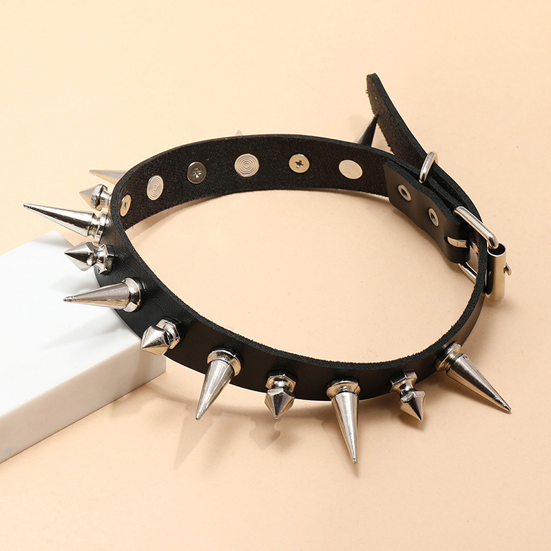 Punk Long Spike Choker Faux Le - đánh giá và giá Goth Punk Spike Choker