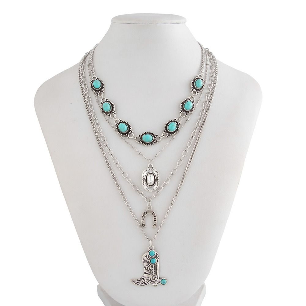 Cowboy Boot Pendant Turquoise  - đánh giá và giá Layered Pendant Necklace Aesthetic