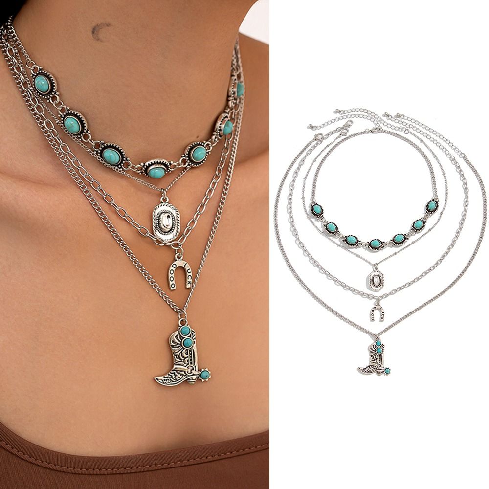 Cowboy Boot Pendant Turquoise  - đánh giá và giá Layered Pendant Necklace Aesthetic