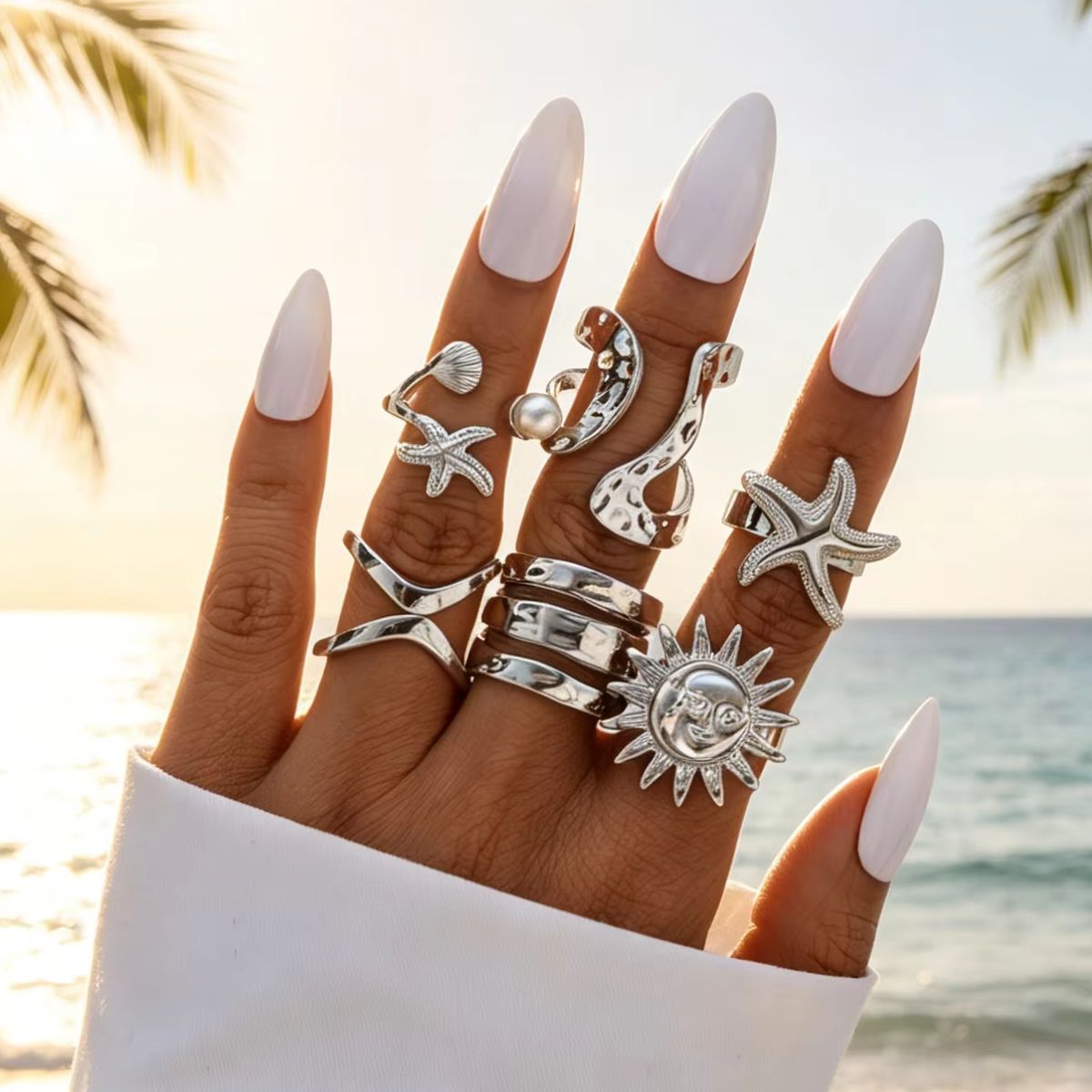6 Pcs Punk Starfish Sun Flower - đánh giá và giá Vintage Punk Knuckle Rings Set