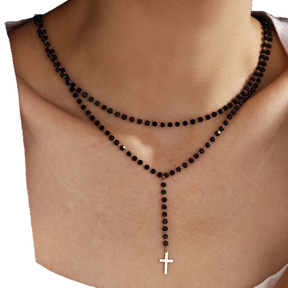 Gothic Double Layer Black Crys - đánh giá và giá Layered Pendant Necklace Aesthetic