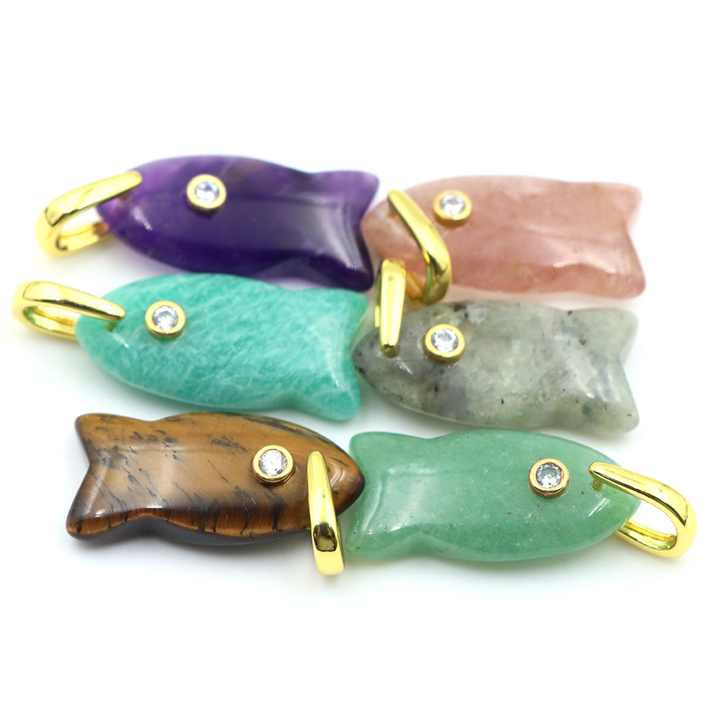 26mm Fish shaped Natural Stone - đánh giá và giá Crystal Pendant Necklace Natural Stone