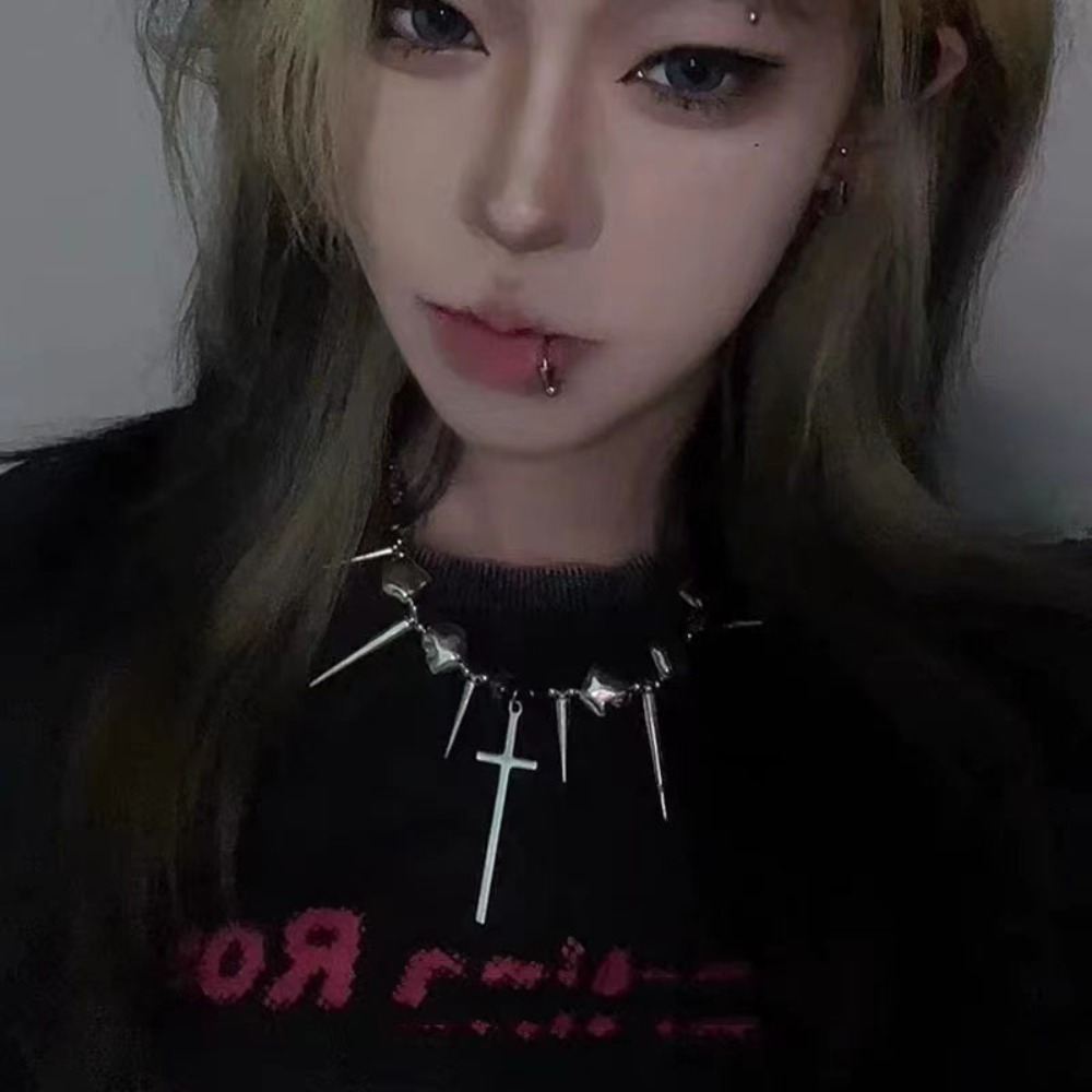Y2k Subculture Spike Cross Riv - đánh giá và giá Goth Punk Spike Choker