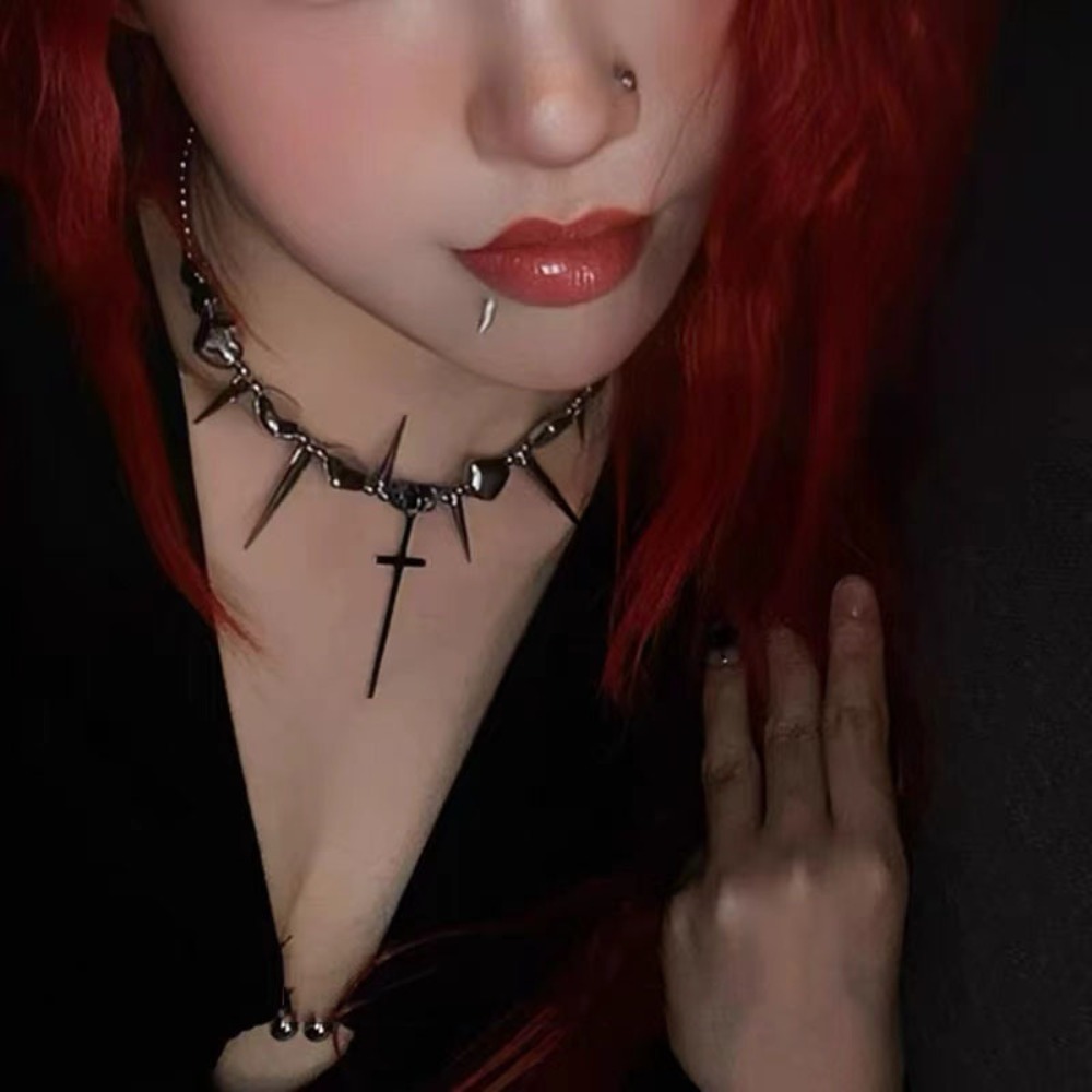 Y2k Subculture Spike Cross Riv - đánh giá và giá Goth Punk Spike Choker